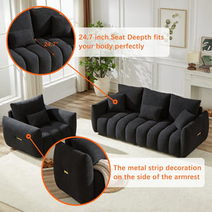 English Elm 1 Plus 3 3 Teddy Fleece Sofa Set with Pine Frame Seven Cushions for Living Rooms Black W1193S00183