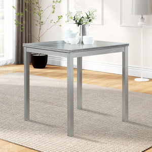 English Elm Wooden Counter Height Square Dining Table Glam Crystal Edge Detail Seats Four Silver Grey W1998128389