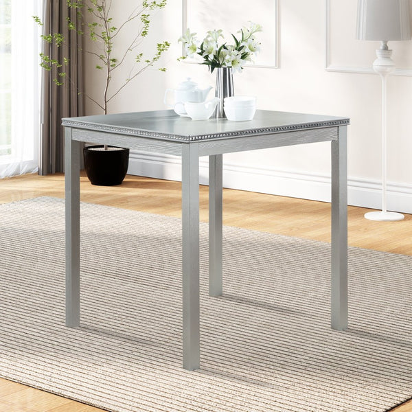 English Elm Wooden Counter Height Square Dining Table Glam Crystal Edge Detail Seats Four Silver Grey W1998128389