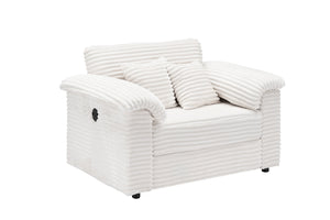 English Elm 47.24-inch corduroy armchair with storage ottoman and USB ports, spring seat, solid wood frame lounge White W3356S00024