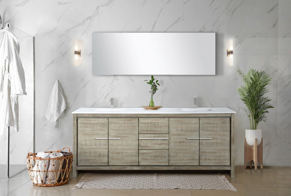 English Elm Rustic Acacia Double Bath Vanity 80" W X 20" D, Cultured Marble Top & Brushed Nickel Faucet Set B2731P259560-GIGA