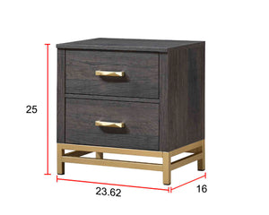 English Elm 1pc Contemporary 2-Drawer Nightstand with Metallic Accents, Warm Wood Finish, Modern Storage Appeal Gold,Gray 26.38 L x 18.74 W x 28.9 H B2741P353121