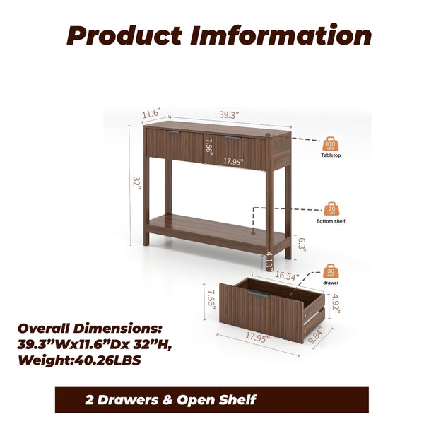 English Elm Mid-century Modern Console Table Fluted Drawers Walnut Finish Slim Entryway Sofa W2557P430472