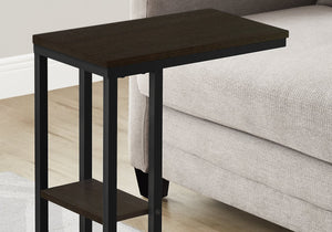 English Elm Accent C-Table for Sofa End Side Snack — Espresso Laminate Top, Black Metal Frame, Slide-Under Base, Compact Modern Design B2710P219396