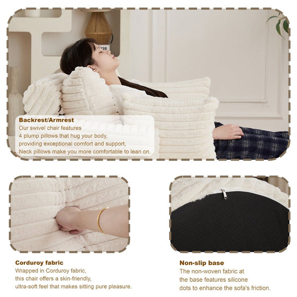 English Elm 50"l Corduroy Oversized Sleeper Chair with Neck Pillow Support for Lounge or Bedroom Beige W834P405862
