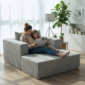 English Elm Oversized Corduroy Floor Lounge Chair with Modular Ottoman All Foam Deep Seat W3326S00027