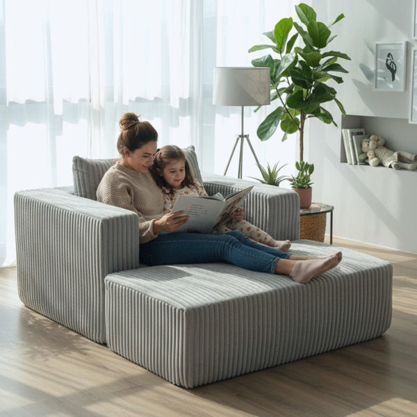 English Elm Oversized Corduroy Floor Lounge Chair with Modular Ottoman All Foam Deep Seat W3326S00027