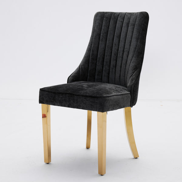 English Elm Rayon High Back Dining Chair Set with Plush Flocking Upholstery, Golden Stainless Legs, Comfort-Focused Design Black W1143P293315