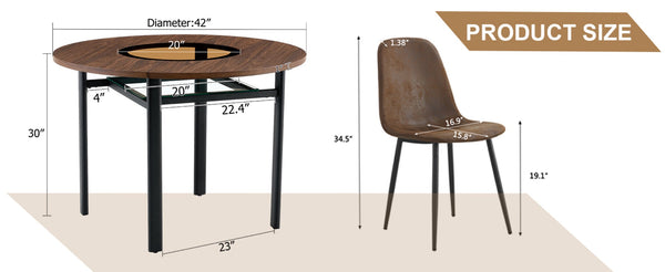 English Elm Table Set Modern Round 42 Inch Wood Grain Glass Inset with 4 Fabric Chairs for Dining W1151S04477
