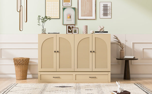 English Elm Full Size Murphy Bed Rattan Cabinet with Storage Drawers and Gold Hardware Gold N708S00009G
