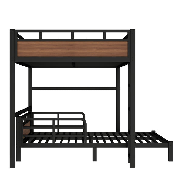 English Elm Full Xl Metal Bunk Bed In Walnut - Versatile Separable Loft Bed With Safety Fence & Strong Frame W1580S00229