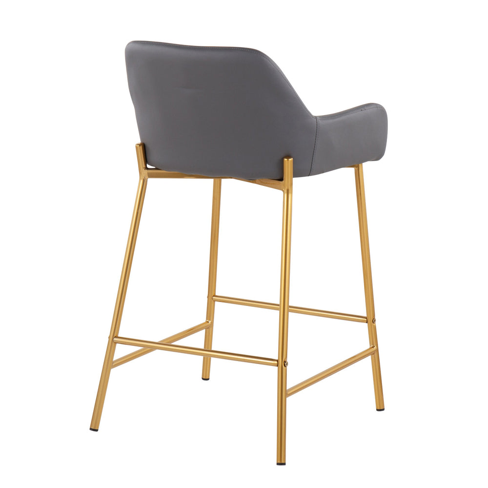 English Elm Daniella Set Of 2 Contemporary Glam Counter Stools In Gold And Grey Faux Leather For Stylish Spaces B202S00039