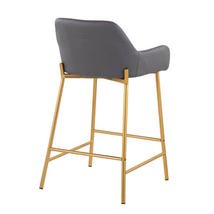 English Elm Daniella Set Of 2 Contemporary Glam Counter Stools In Gold And Grey Faux Leather For Stylish Spaces B202S00039