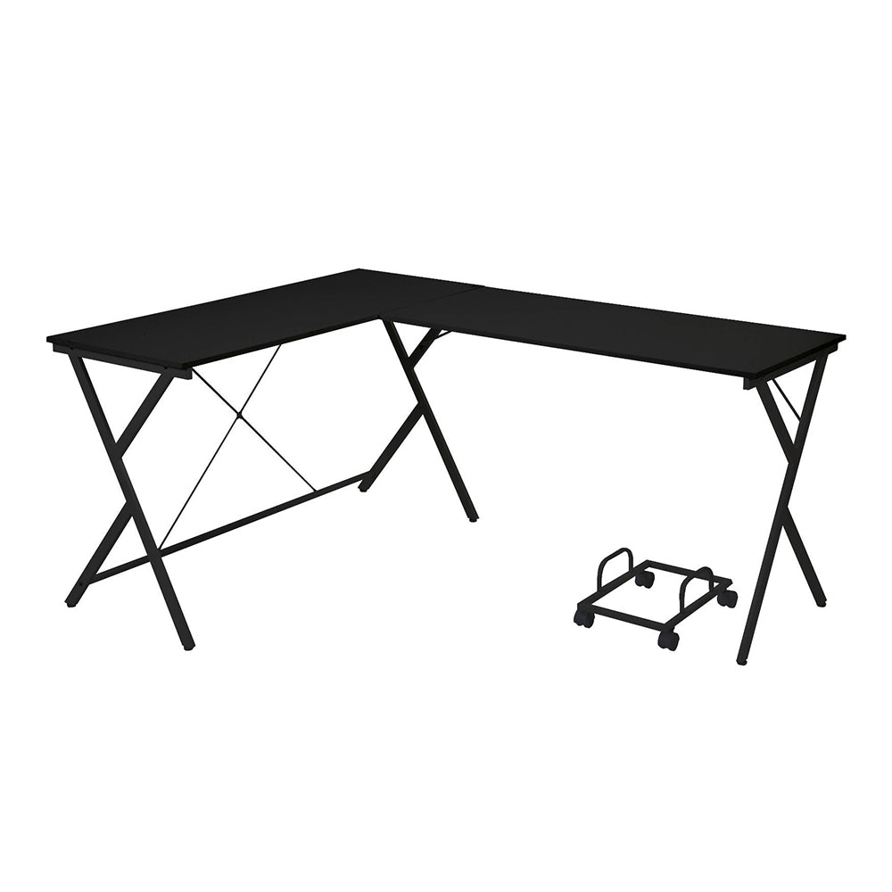 English Elm L-Shape Computer Desk Modern Corner Workstation with Metal Frame, Spacious Surface & Rolling PC Holder B016P312615