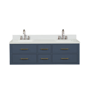 English Elm Blue Double Bath Vanity With Cultured Marble Top & Faucet Set - Stylish Storage For Modern Spaces B2731P258048