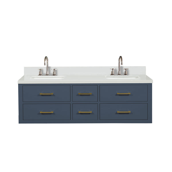 English Elm Blue Double Bath Vanity With Cultured Marble Top & Faucet Set - Stylish Storage For Modern Spaces B2731P258048