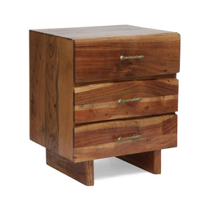English Elm Christopher Knight Home® - NIGHTSTAND — Handcrafted Acacia Wood Nightstand with 3 Drawers, Antique Brass Handles, Boho Chic 68804.00