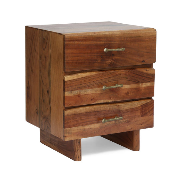 English Elm Christopher Knight Home® - NIGHTSTAND — Handcrafted Acacia Wood Nightstand with 3 Drawers, Antique Brass Handles, Boho Chic 68804.00