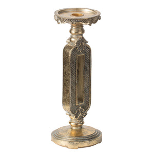 English Elm D4.3x11" Antique Gold Cutout Candle Holder with Keyhole Stem, Diamond-Press Detail, Pair-Worthy Glow (Elegant Dining Accent) W2078P390748