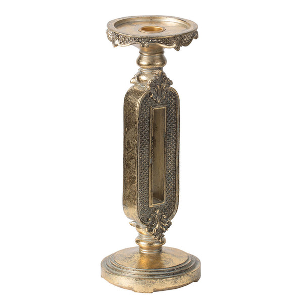 English Elm D4.3x11" Antique Gold Cutout Candle Holder with Keyhole Stem, Diamond-Press Detail, Pair-Worthy Glow (Elegant Dining Accent) W2078P390748
