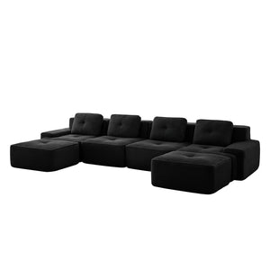 English Elm 153" Luxurious U-Shaped Modular Sectional Sofa With Deep Seating, No Assembly, Anti-Slip Design, Black W714S01482