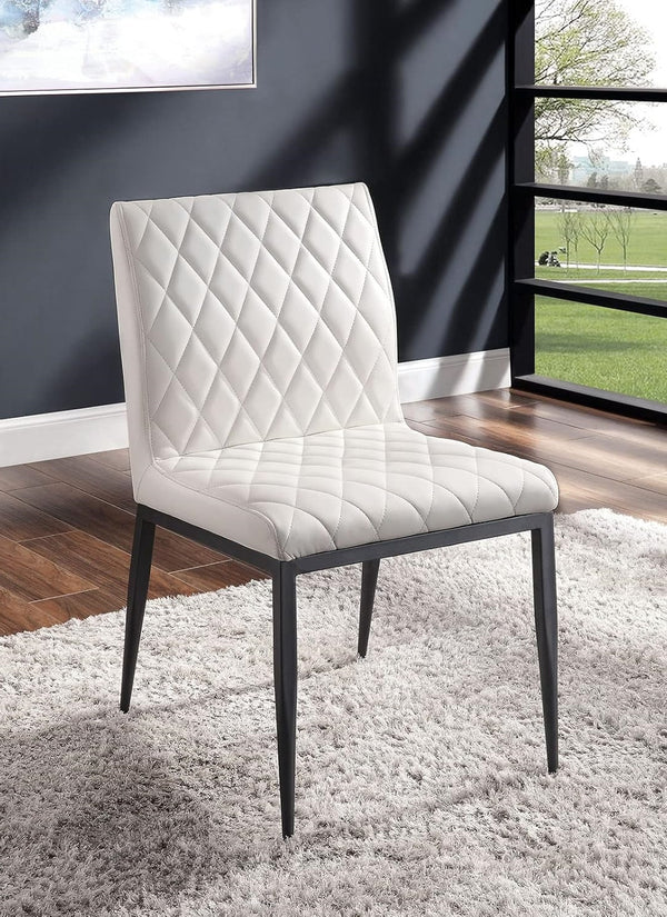 English Elm Ivory Diamond-Stitched Leatherette Dining Chairs Set of 2 — Padded Seats, Black Metal Frame, Contemporary Comfort B011P214980