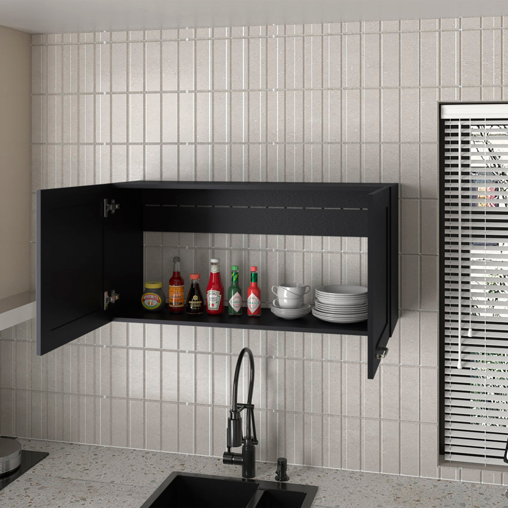 English Elm Utica Wall Cabinet with Mirrored Front and Clear Shelves for Modern Kitchen Organization and Durability Black B092P309180