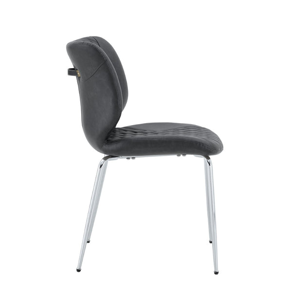 English Elm Dark Oil Waxed Faux Leather Dining Chair Set with Diamond Tufted High Back Metal Legs Dark Gray W3493P444883