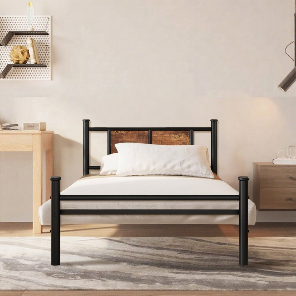 English Elm Twin Platform Bed with Wood Headboard Steel Frame No Box Spring Guest Room W3286P308613
