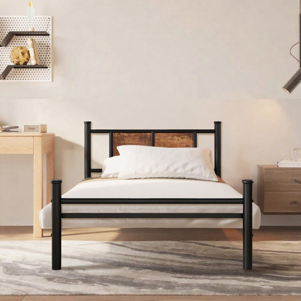 English Elm Twin Platform Bed with Wood Headboard Steel Frame No Box Spring Guest Room W3286P308613