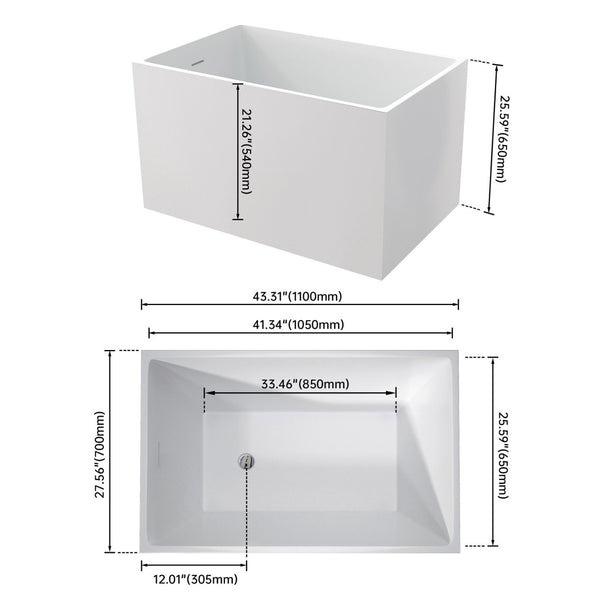 English Elm 43" Acrylic Freestanding Soaking Tub with Built-in Seat Glossy White Modern Bath T3785P380645
