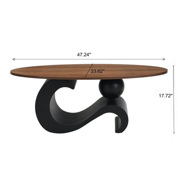 English Elm Black Nesting Coffee Table Set of 2 with Oval & Round MDF Tops, S-Curve Metal Base, Anti-Slip Pads, Sturdy 132 lb Capacity, Modern Industrial Living Room Accent Piece W821S00028