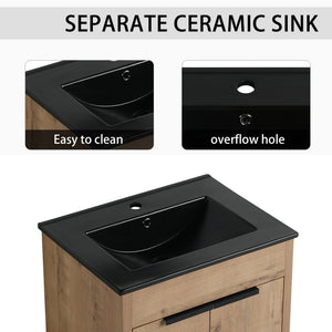 English Elm 48 Inch Freestanding Bathroom Vanity With Black Ceramic Sink & Soft-Close Storage Cabinets - Modern Elegance W999S00315