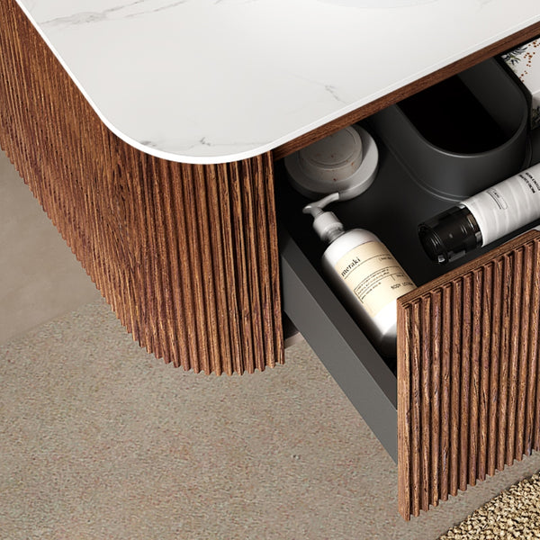English Elm Dina 30" Wall-Mounted Bathroom Vanity With Curved Edges, Dark Walnut Storage & Luxurious Basin Design W2615S00495