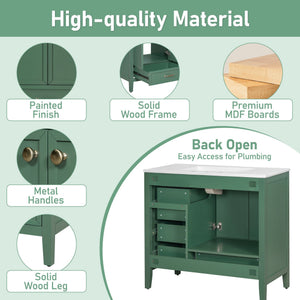English Elm Christopher Knight Home® - 36" Vintage-inspired Bathroom Vanity with Ceramic Sink, Solid Wood Frame, Soft-Close Drawers, Spacious Storage Green N759P293646F