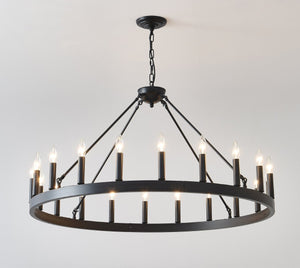 English Elm 20-light Oversized Wagon Wheel Chandelier Matte Black Farmhouse Style for Grand Spaces W5008P388936