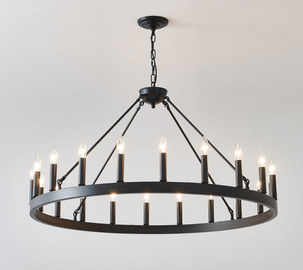English Elm 20-light Oversized Wagon Wheel Chandelier Matte Black Farmhouse Style for Grand Spaces W5008P388936