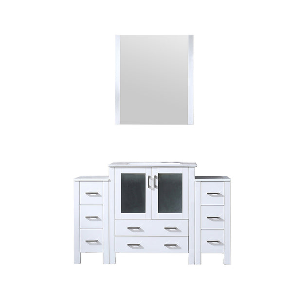 English Elm White Bath Vanity 54 in. W with Side Cabinets, Soft-Close Drawers, Scratch-Resist Ceramic Top, 28" Mirror B2731S00957