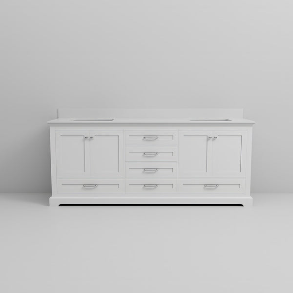 English Elm White Double Bath Vanity 80 in W x 22 in D with Cultured Marble Top, Solid Wood, Soft-Close Drawers B2731P258398