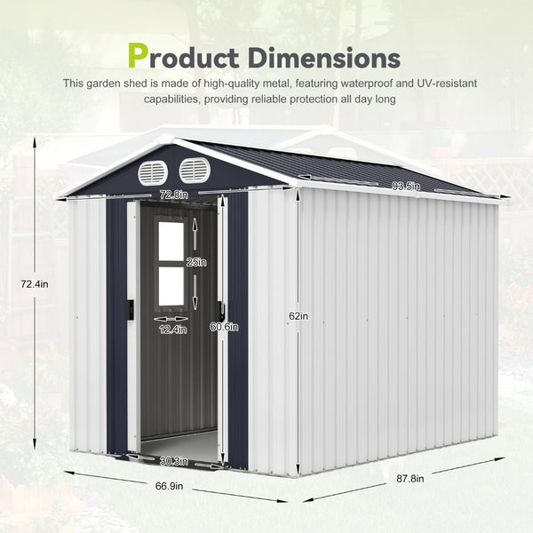 English Elm Campcraft 8x6 Outdoor Metal Storage Shed with Lockable Doors and Ventilation for Backyard White W1598S00045