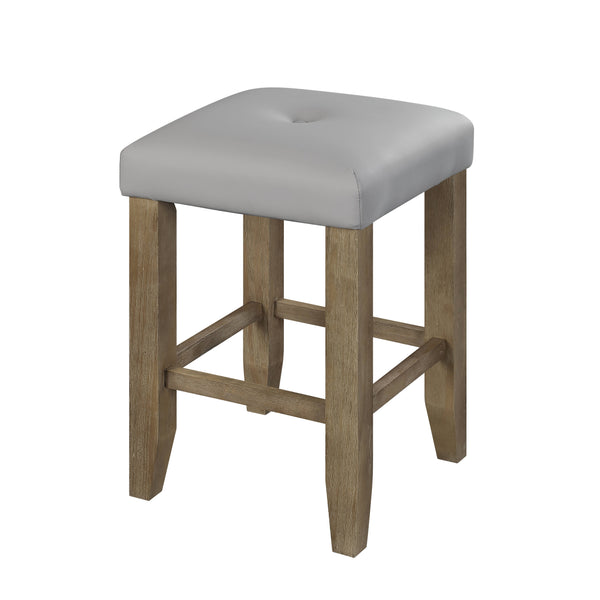 English Elm Charnell Gray Faux Leather Counter Stools Set of 2 - Oak Finish, Button Tufted, Padded Storage Base B2726P338681