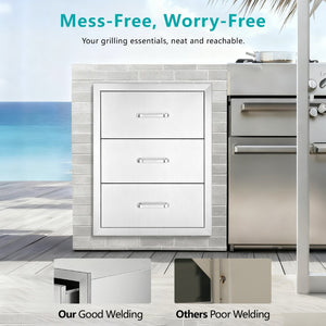 English Elm Outdoor Stainless Steel Triple Drawer Unit for Bbq Islands with Paper Towel Dispenser W5006P397554
