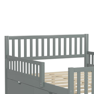 English Elm Full Wood Platform Bed with Headboard, Guardrails & Underbed Storage Drawers – Sturdy Pine Frame, 450LB Capacity Gray 78.25 L x 18.5 W x 6 H N733P172700E