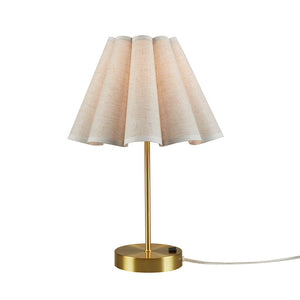 English Elm Tap-Control Gold Accent Table Lamp with Dimmable Touch, Built-In Power Outlet, Iron Body, Shade B035P264514