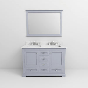 English Elm Dark Grey Double Bath Vanity 48" W x 22" D with Carrara Marble Top, Chrome Faucet & 46" Mirror, Durable B2731S00976