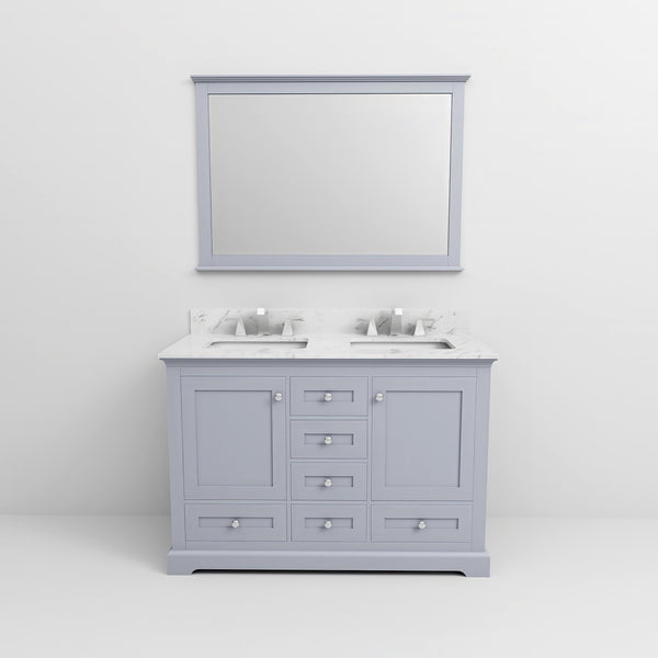 English Elm Dark Grey Double Bath Vanity 48" W x 22" D with Carrara Marble Top, Chrome Faucet & 46" Mirror, Durable B2731S00976