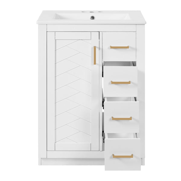 English Elm 24" Modern Bathroom Vanity With Integrated Sink, Soft-Close Drawers, Stylish Gold Hardware Finish N710P341038K