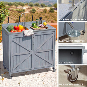 English Elm K&k Outdoor Prep Station Stainless Steel Top Fir Wood Cabinet with Drawer and Wheels N707P370281G