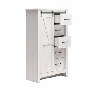 English Elm Alton Farmhouse Chest with Sliding Barn Door Five Drawers and Matte Black Hardware Oak B2733S00019