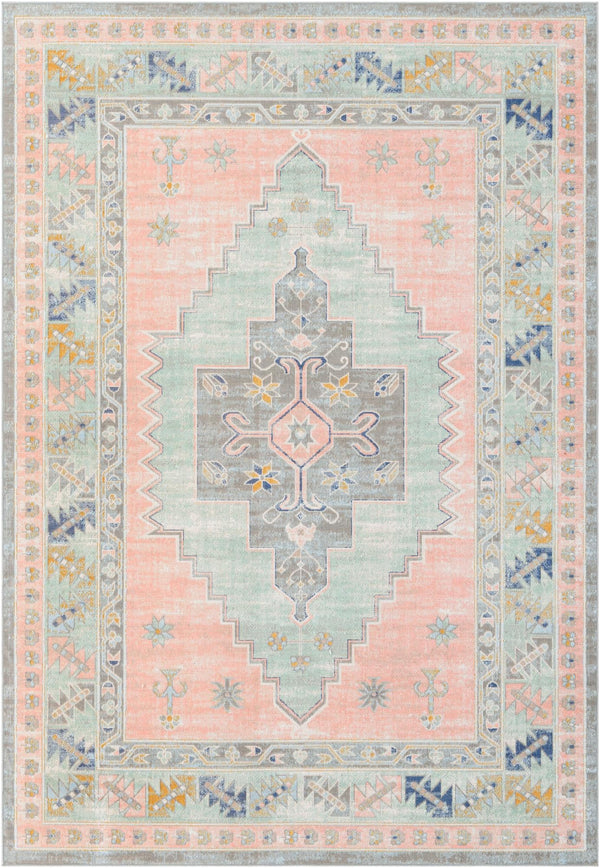 Unique Loom Whitney Geneva Machine Made Border Rug Pink, Blue/Light Blue/Gray 7' 1" x 10' 0"